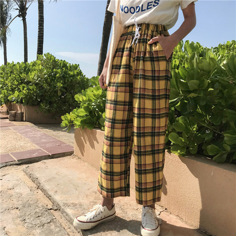 Plaid Cropped Wide-Leg Pants