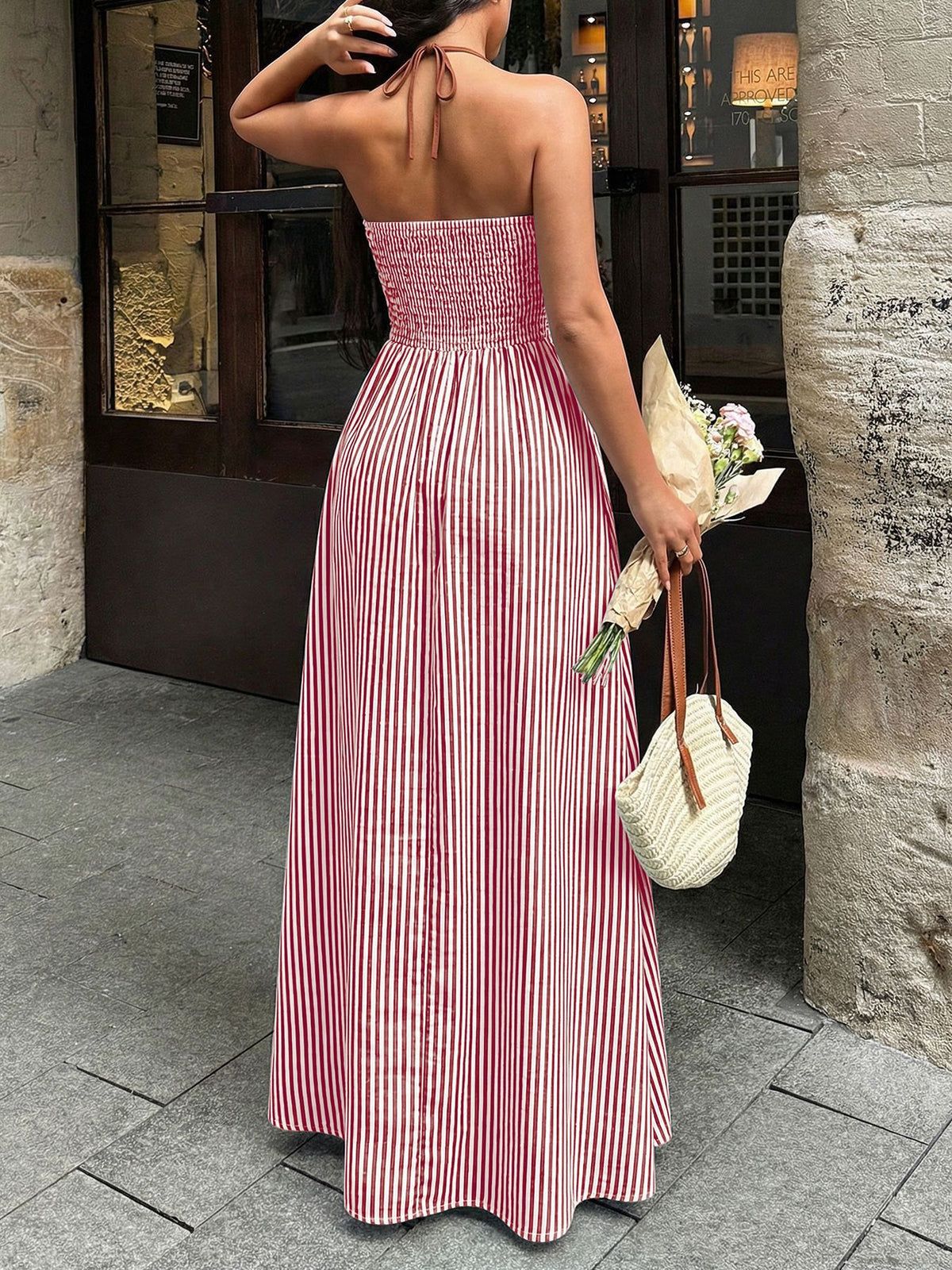 Striped Deep V-Neck Maxi Dress