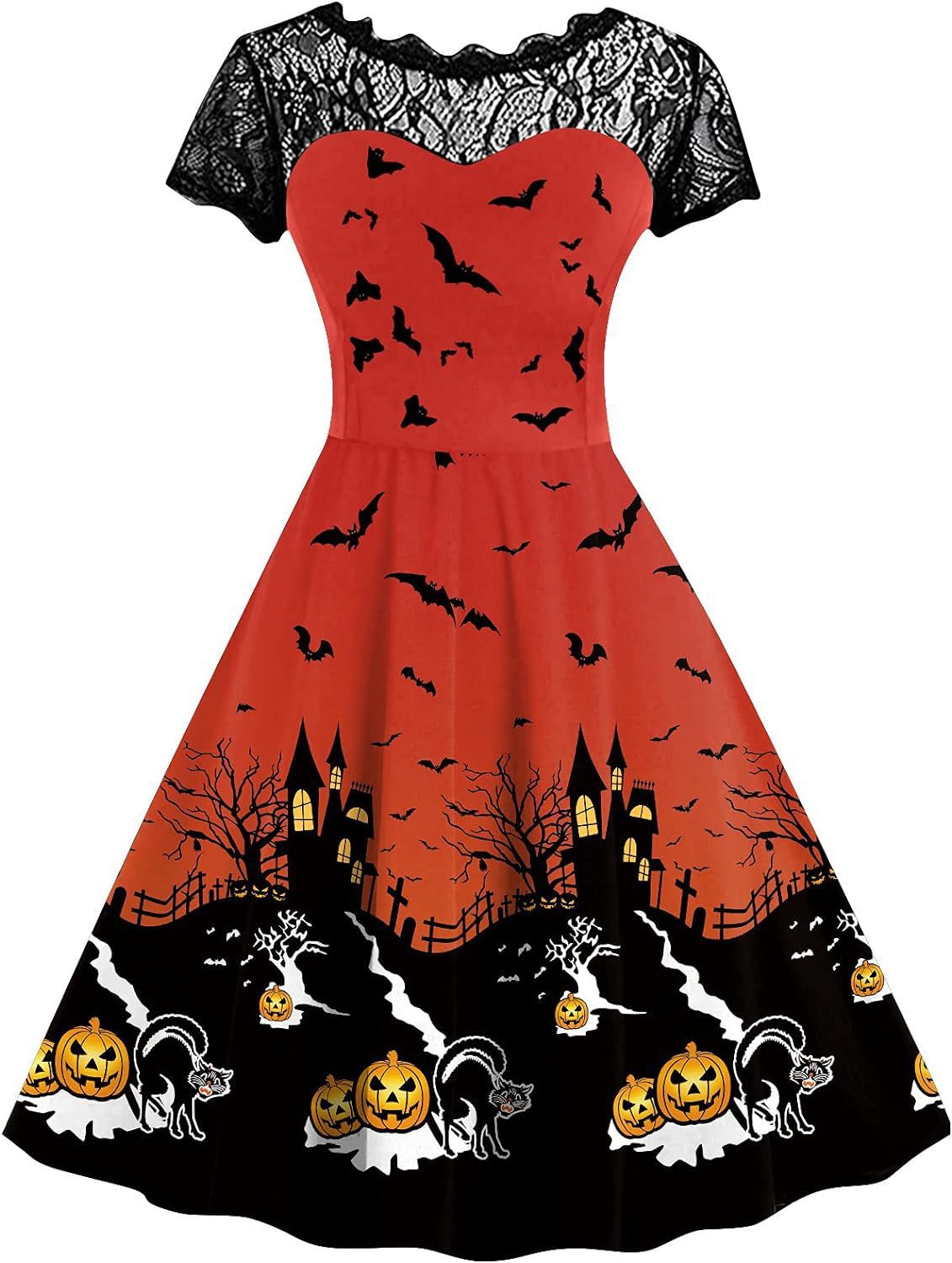 Halloween-Print Lace-Yoke Dress