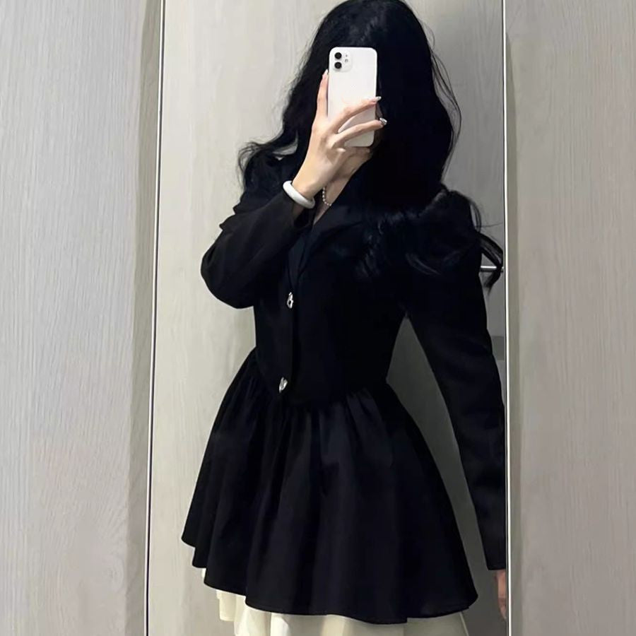 Button-Front Long-Sleeve Mini Dress