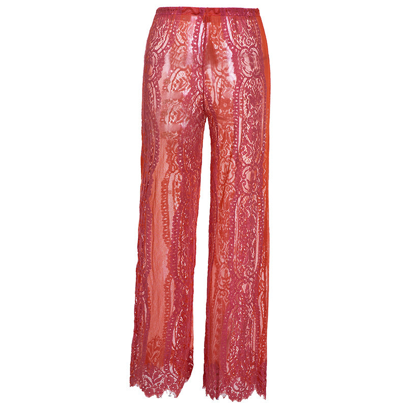 Sheer Lace Wide-Leg Pants