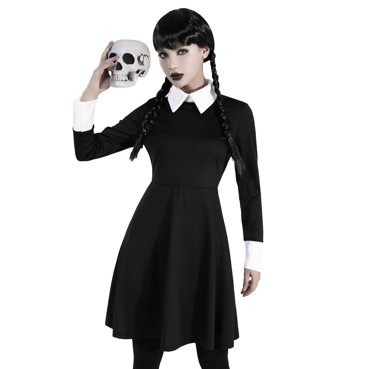 Contrast-Collar Skater Dress
