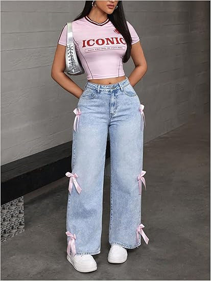 Bow-Detail Wide-Leg Jeans