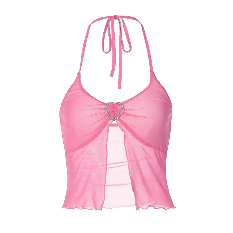 Pink Heart-Detail Halter Top