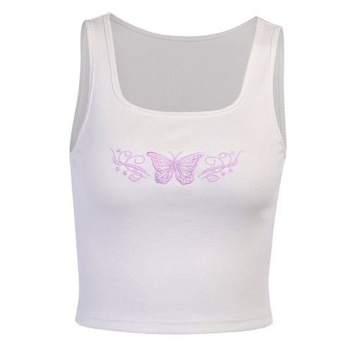 Butterfly-Embroidered Crop Tank