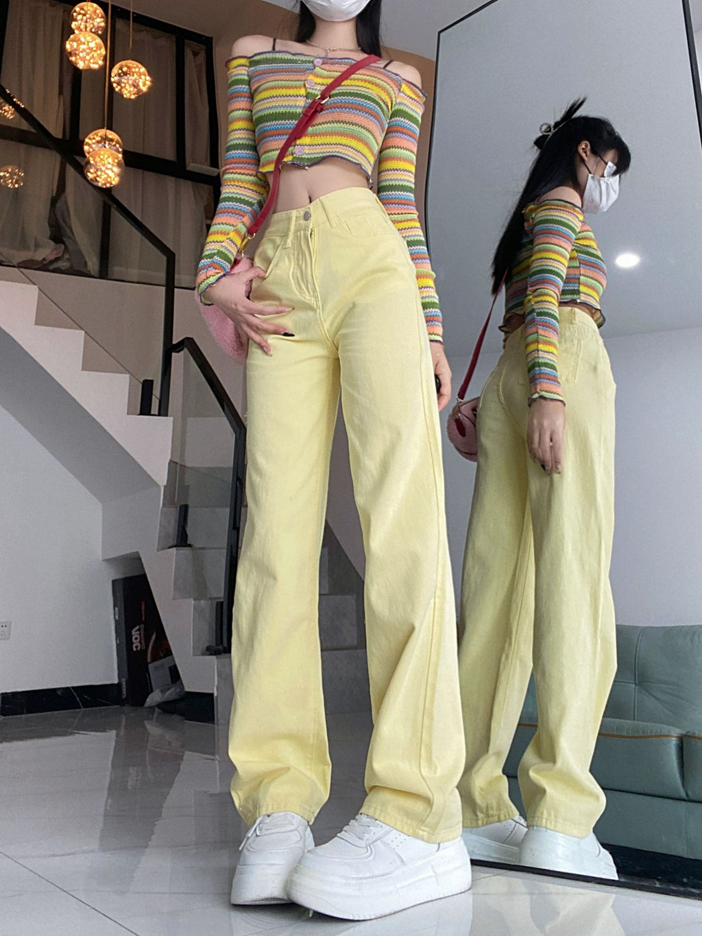 Pastel Yellow Straight-Leg Jeans