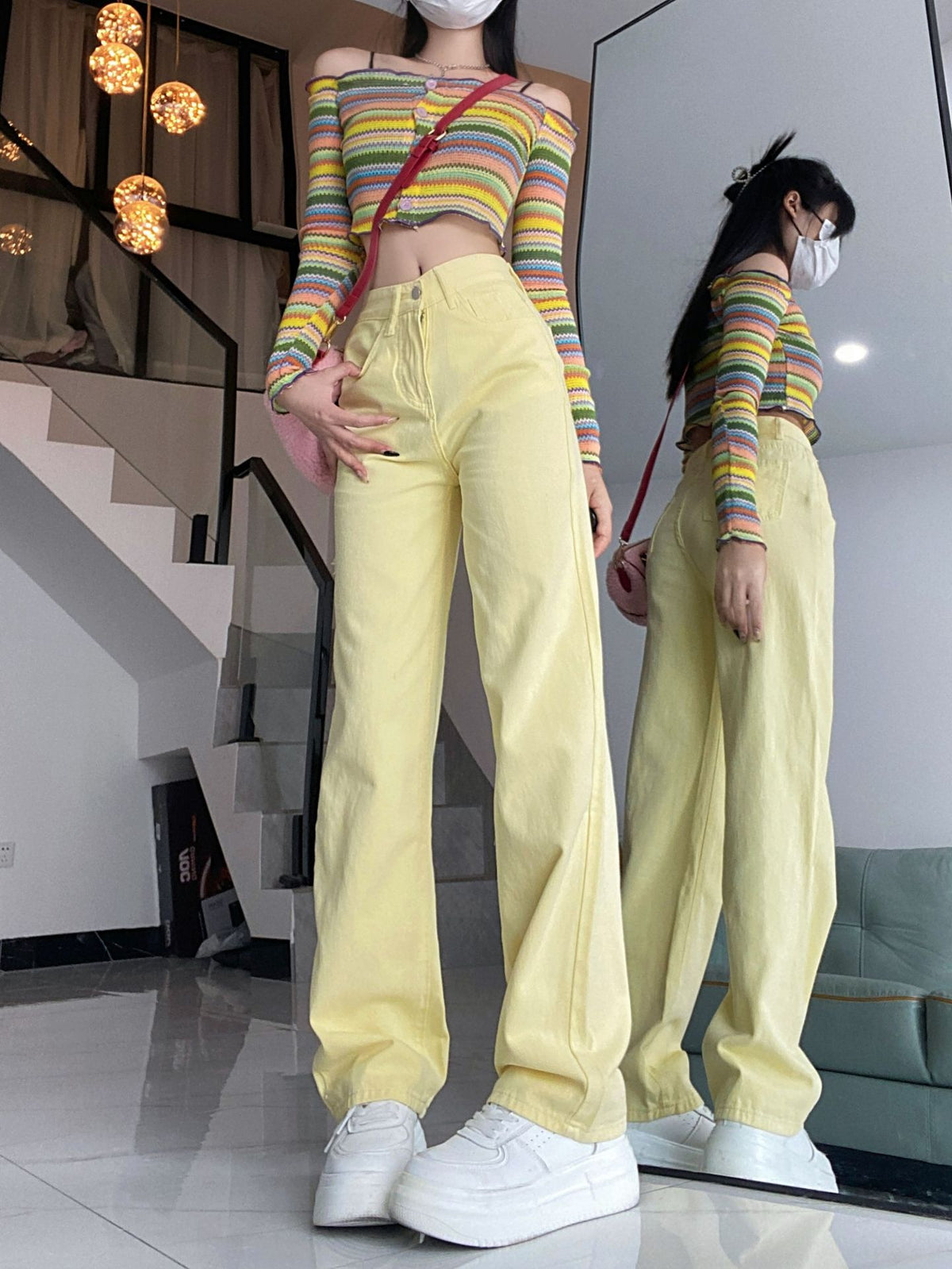 Pastel Yellow Straight-Leg Jeans
