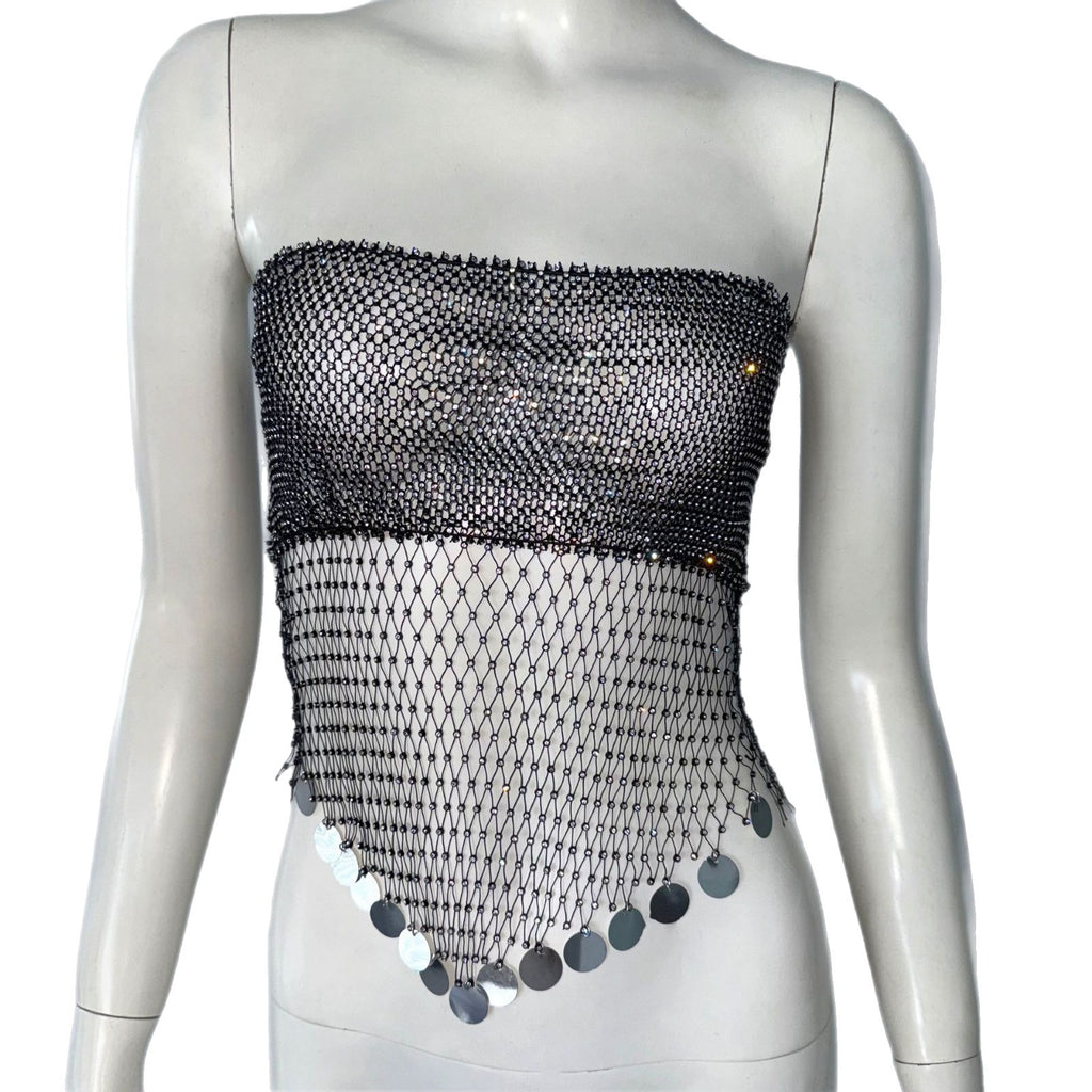 Rhinestone Fishnet Bandeau Top