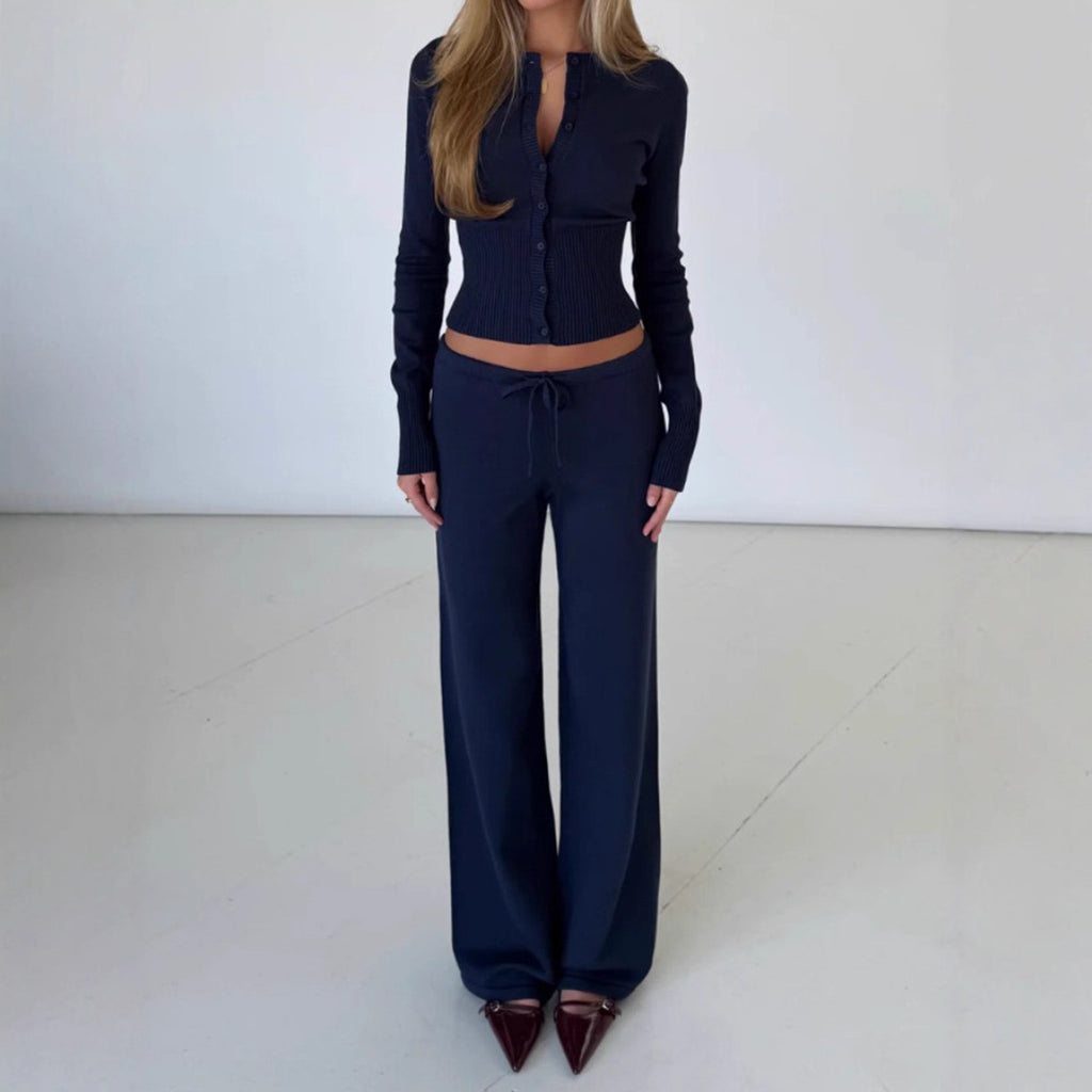 Button-Front Knit Top & Pants Set