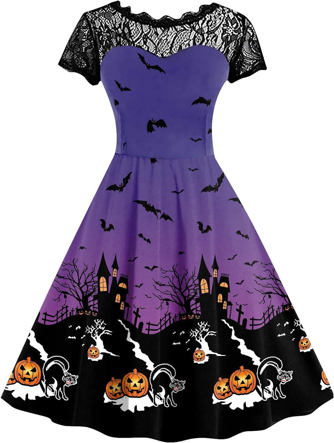 Halloween-Print Lace-Yoke Dress