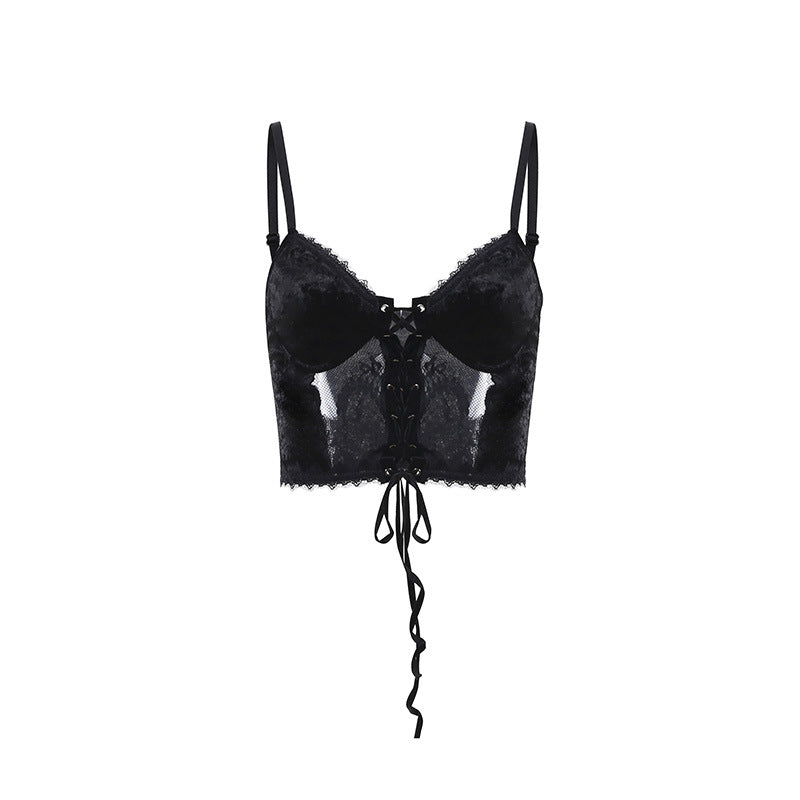 Lace-Up Mesh-Panel Corset Top