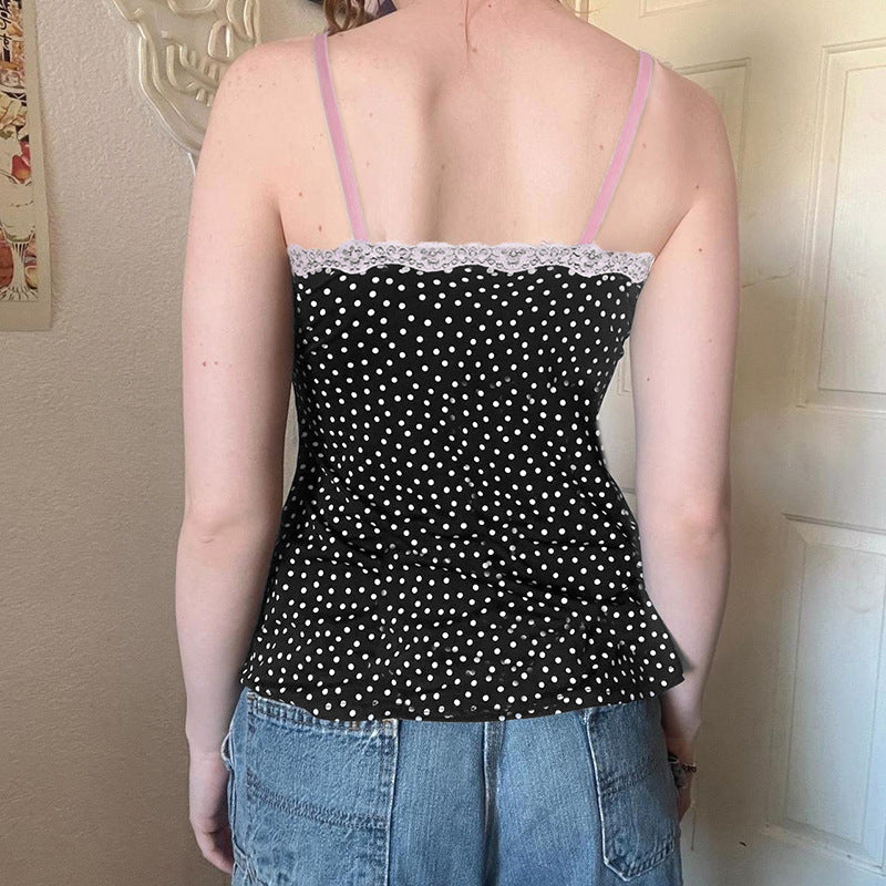 Polka-Dot Lace-Trim Cami