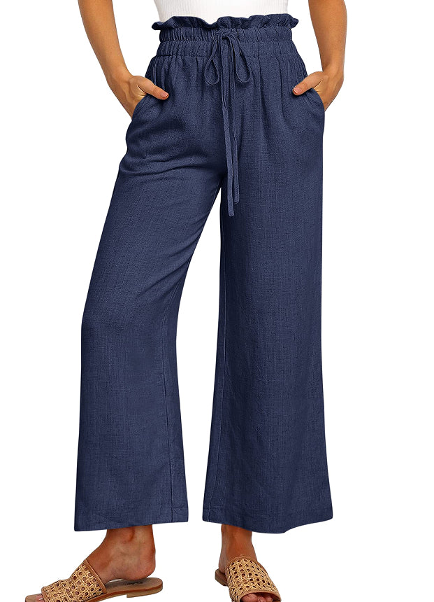 Drawstring Wide-Leg Cropped Pants