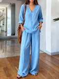 Relaxed V-Neck Two-Piece Set