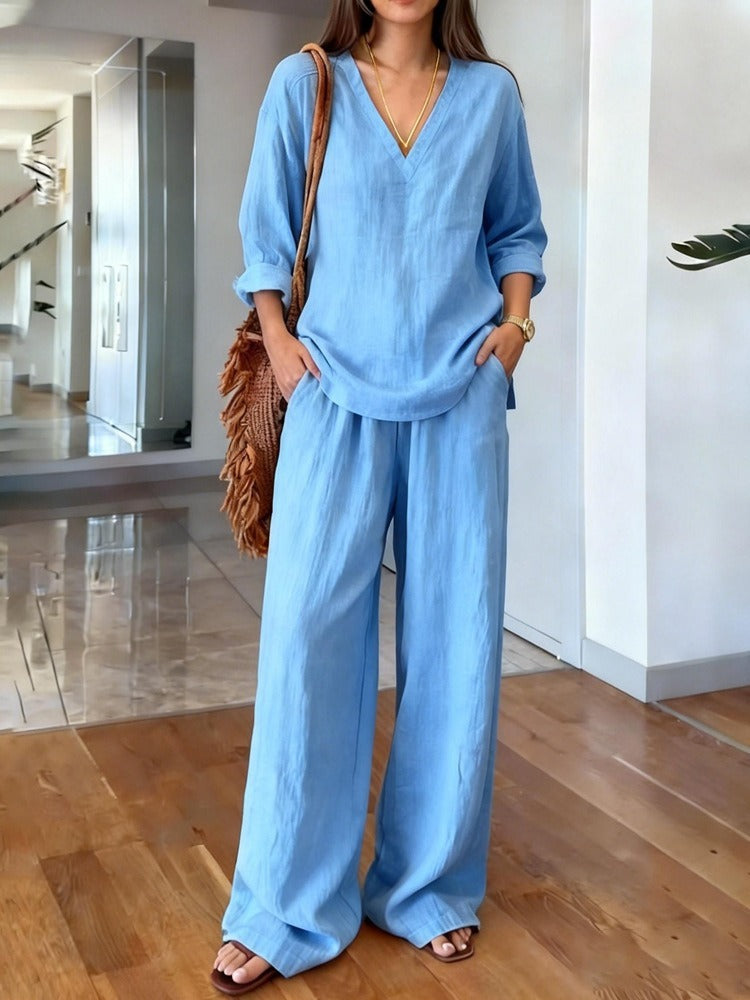 Relaxed V-Neck Two-Piece Set