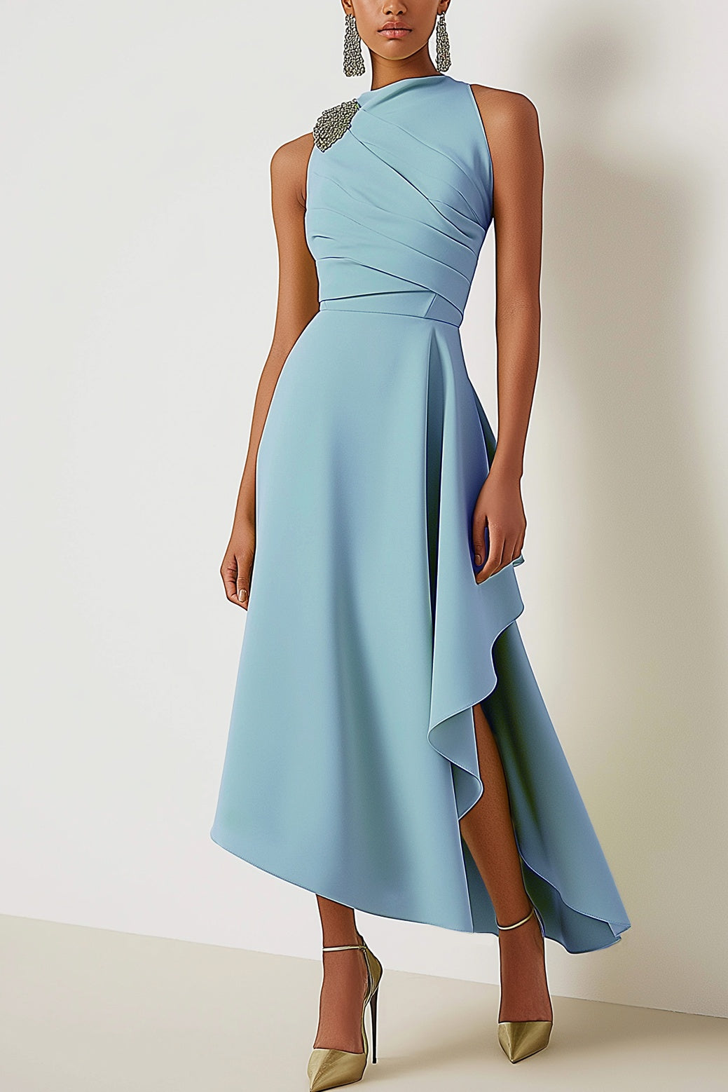 Asymmetric Sleeveless Midi Dress