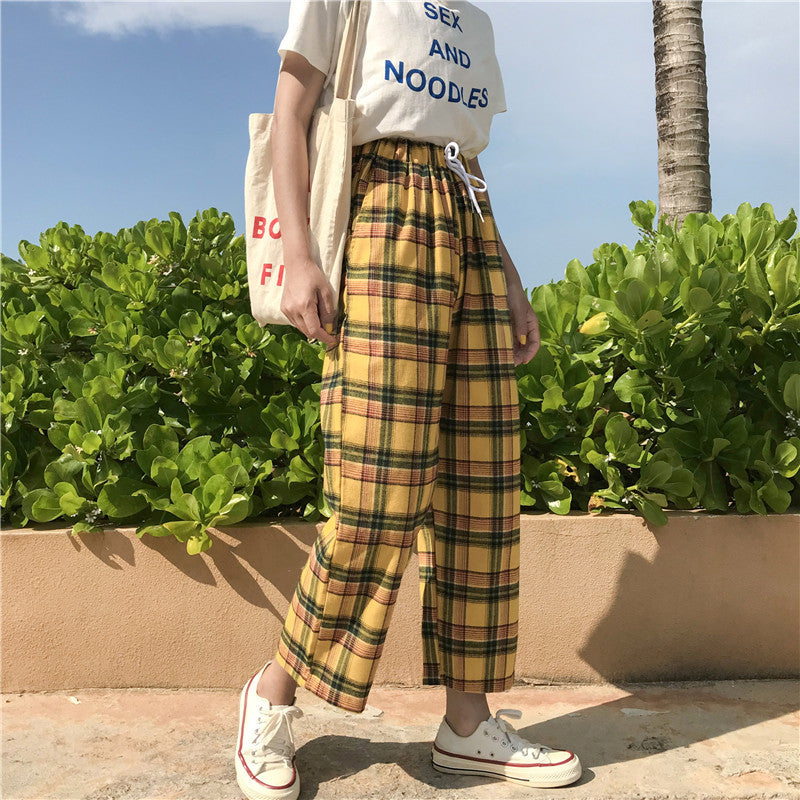 Plaid Cropped Wide-Leg Pants