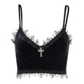 Cross-Detail Lace-Trim Bralette