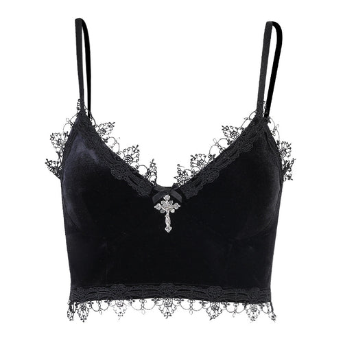 Cross-Detail Lace-Trim Bralette