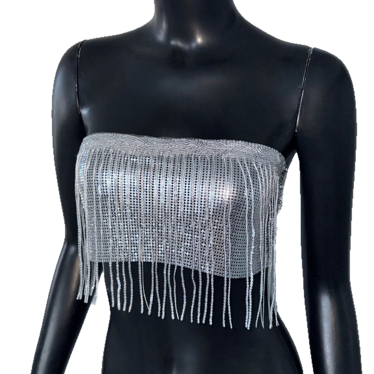 Metallic-Effect Fringe Tube Top