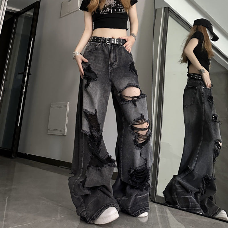 Distressed Wide-Leg Jeans