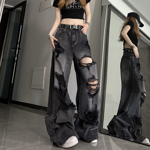 Distressed Wide-Leg Jeans