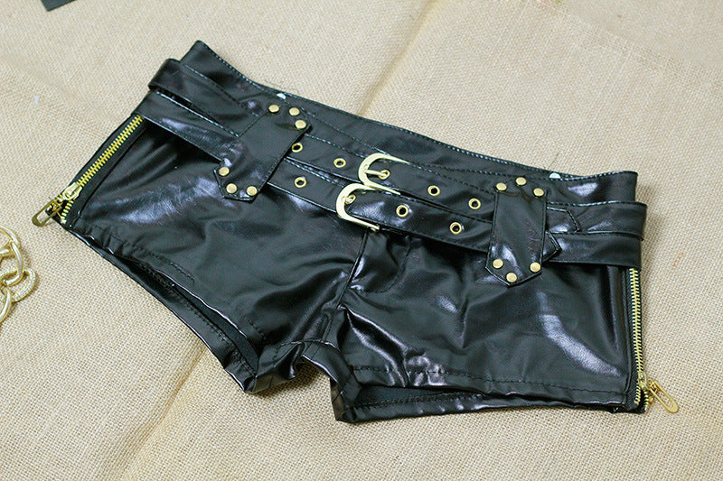 Buckle-Detail Leather-Look Shorts