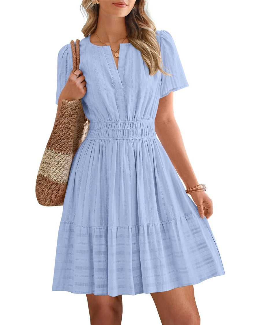V-Neck Puff-Sleeve Mini Dress