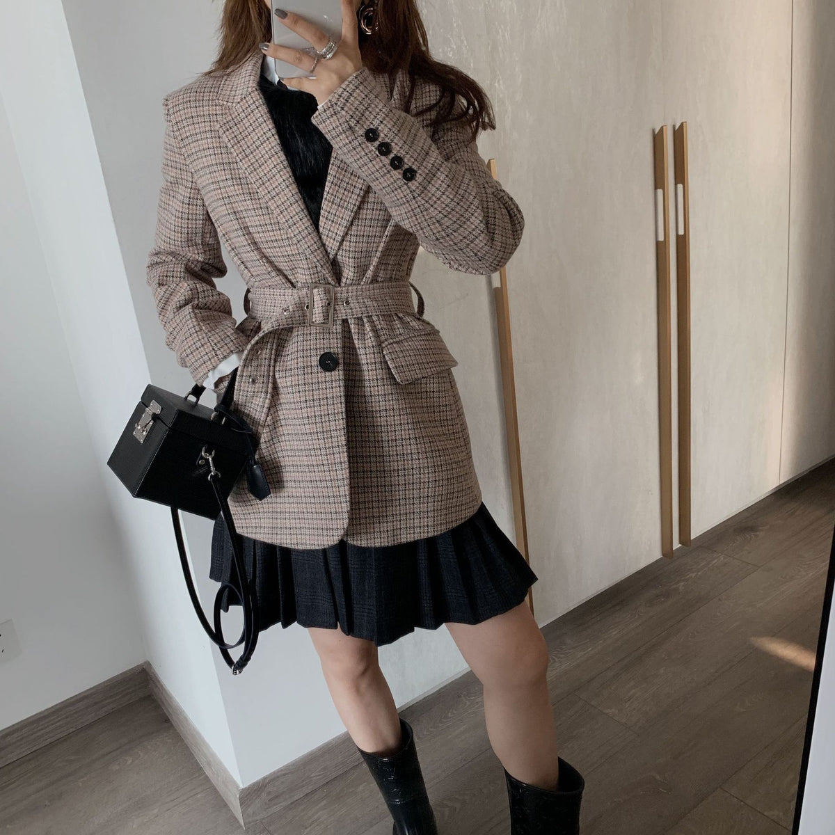 Pleated Plaid Mini Skirt