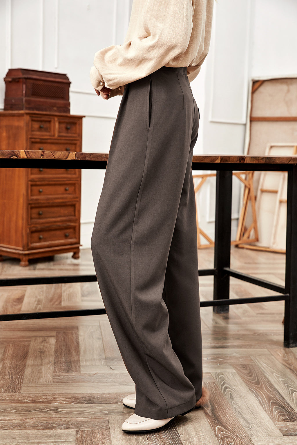 High-Waisted Tailored Wide-Leg Pants
