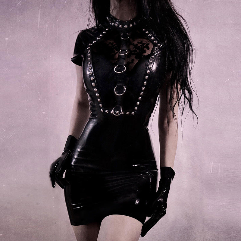 Studded Glossy Mini Dress