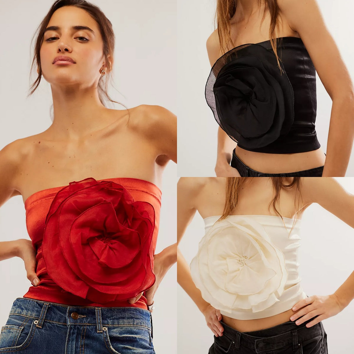 Oversized-Flower Strapless Top