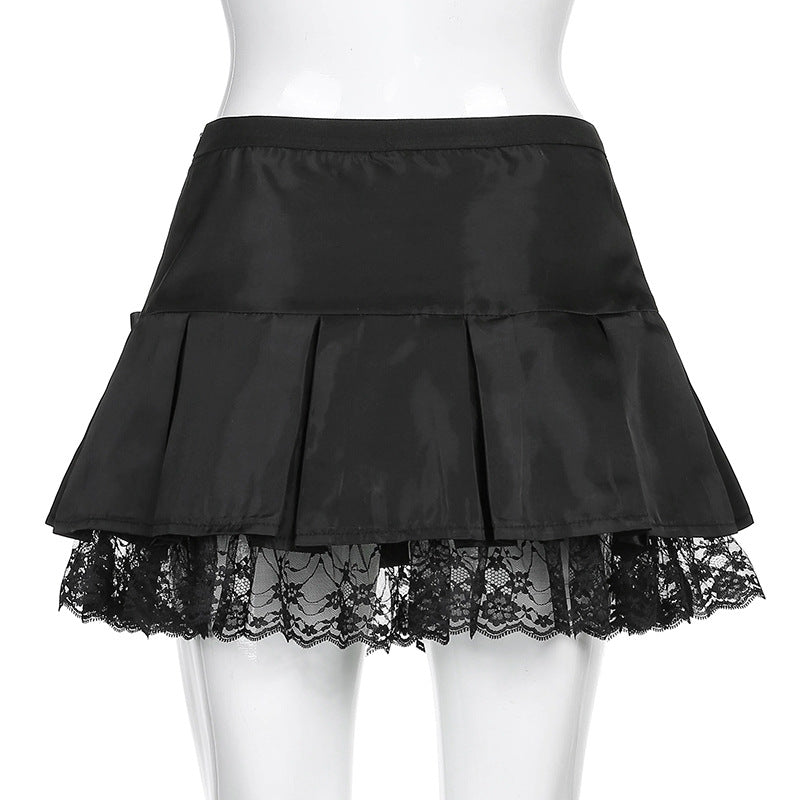 Bow & Lace Pleated Mini Skirt
