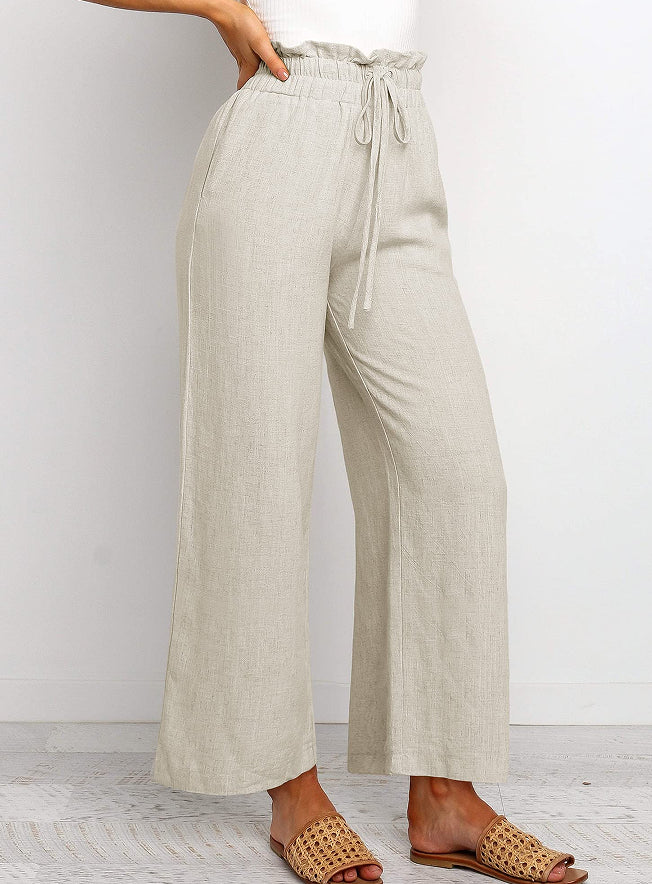 Drawstring Wide-Leg Cropped Pants
