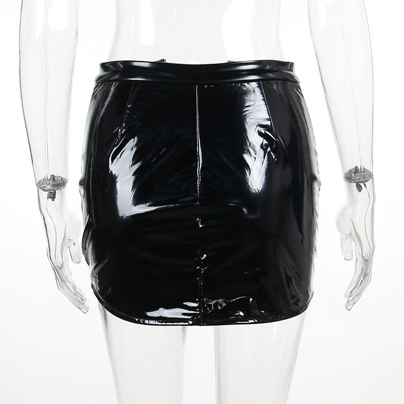 Glossy Lace-Up Mini Skirt