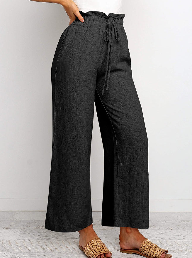 Drawstring Wide-Leg Cropped Pants