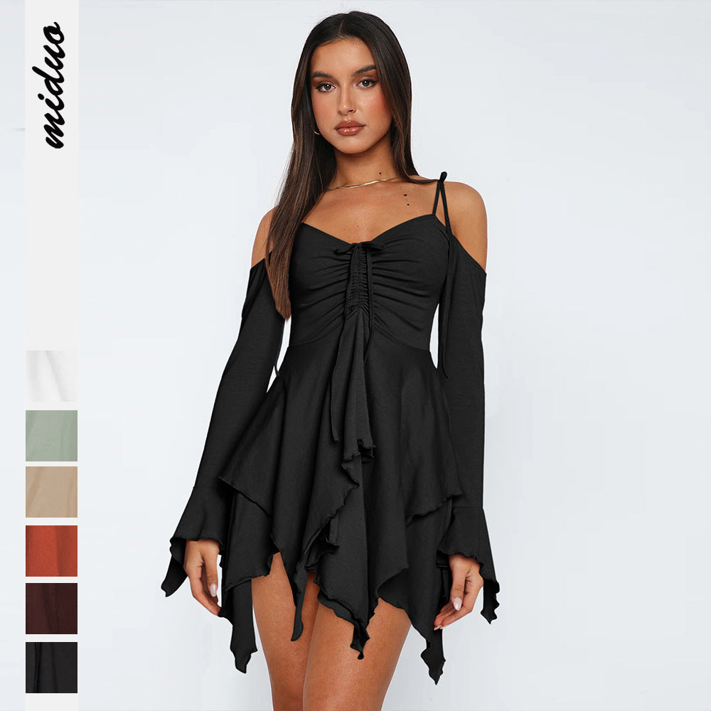 Cold-Shoulder Handkerchief-Hem Mini Dress