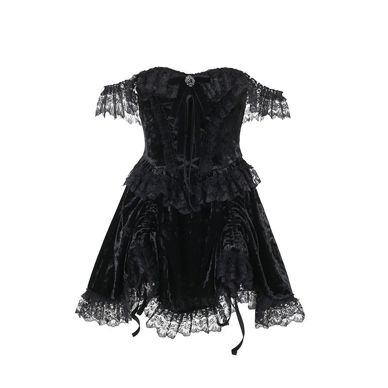 Gothic Lace-Trim Mini Dress