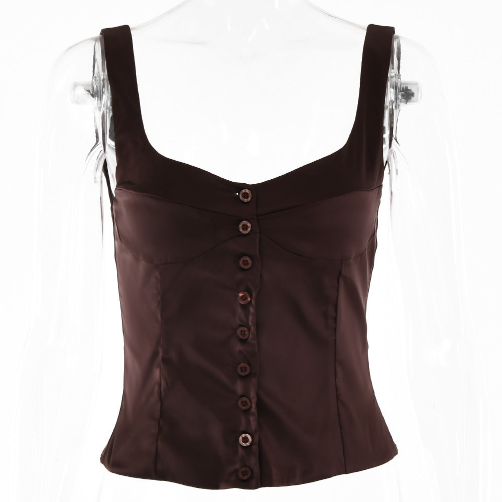 Square-Neck Button-Front Cami