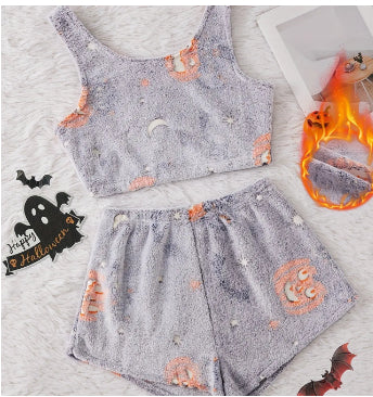 Halloween Print Tank & Shorts Pajama Set