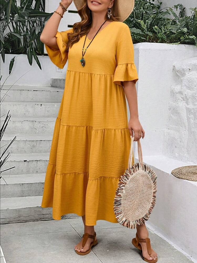 V-Neck Tiered Maxi Dress — Plus Sizes