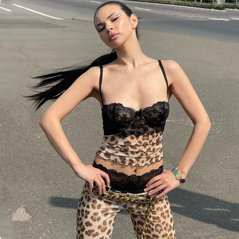 Leopard-Print Lace-Trim Cami