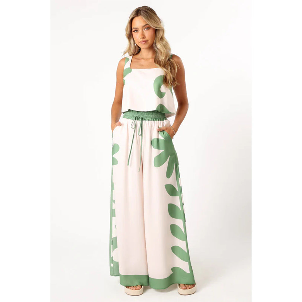 Printed Wide-Leg Two-Piece Set