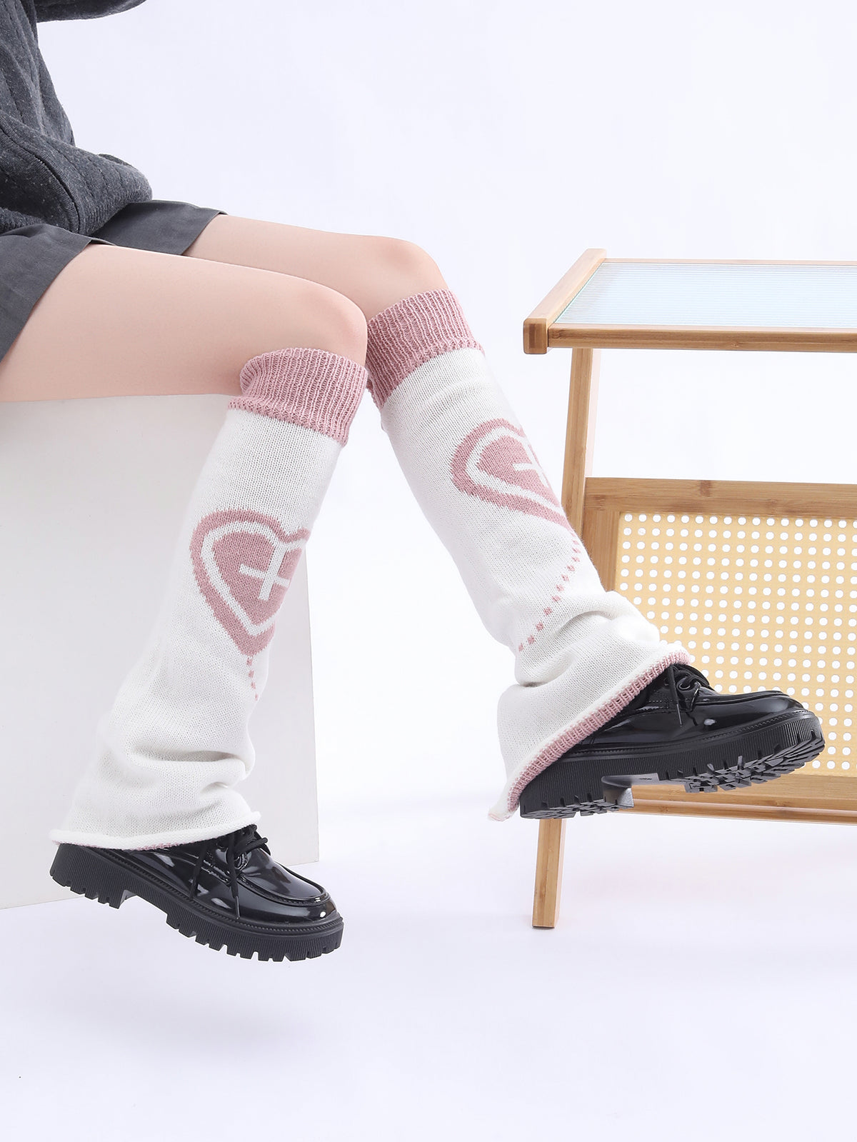 Heart & Cross Knit Leg Warmers