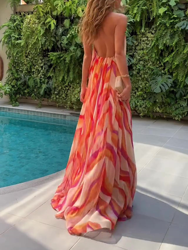 Ombre Halterneck Backless Dress