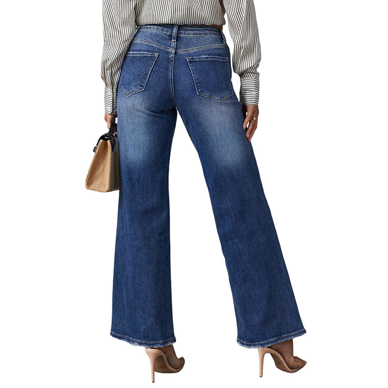 Dark-Wash Wide-Leg Stretch Jeans