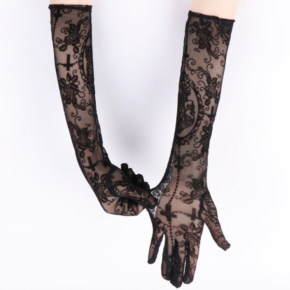 Skull & Cross Lace Gloves