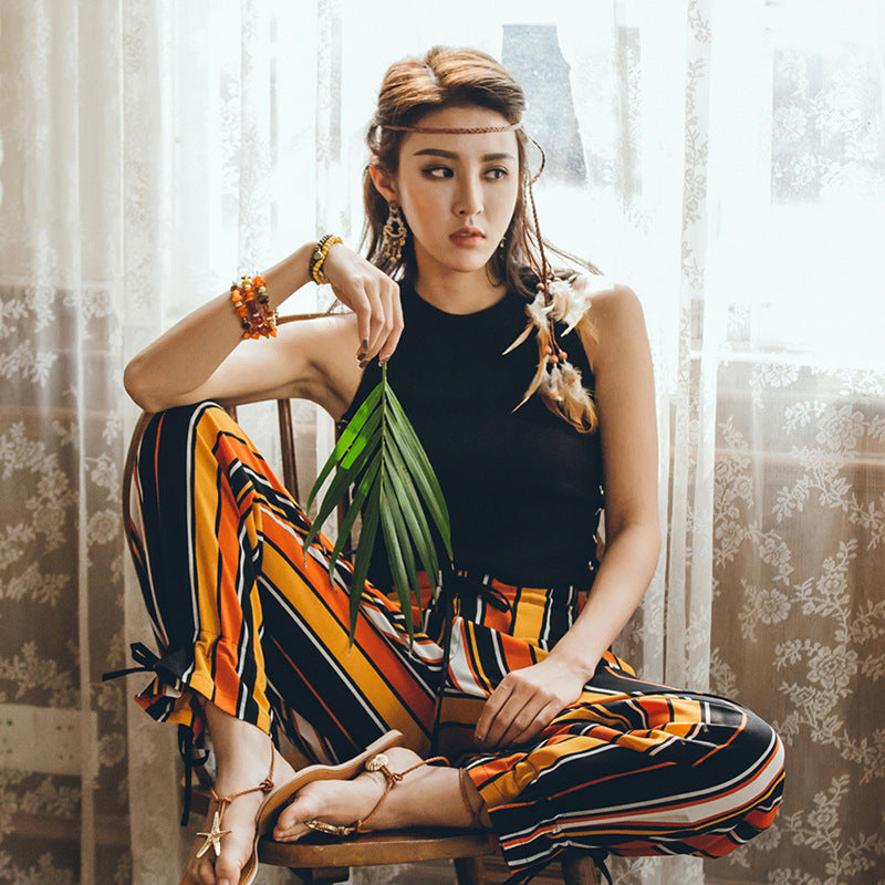 Striped Wide-Leg Pants