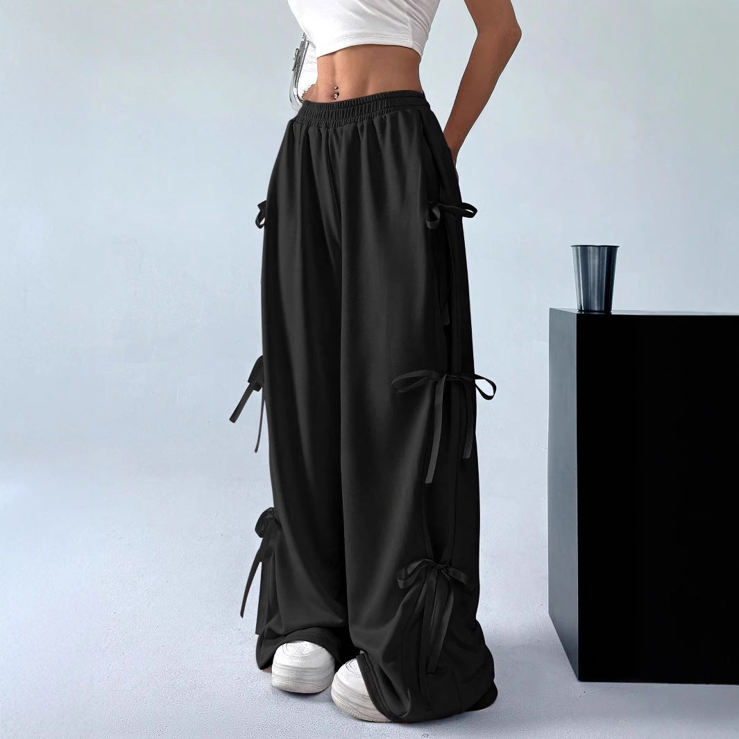 Bow-Side Wide-Leg Pants
