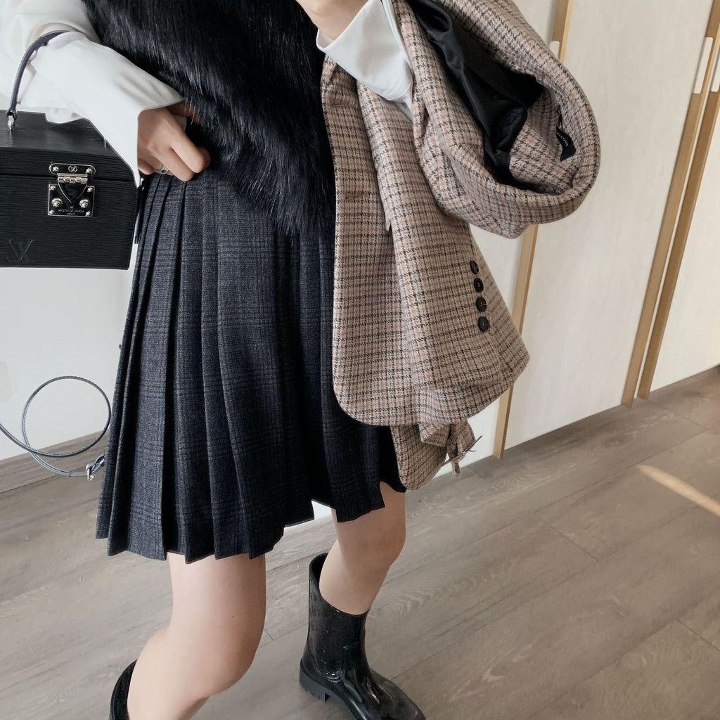 Pleated Plaid Mini Skirt